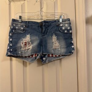 Xhilaration Blue Denim Shorts with Red & White Star-Striped Accents